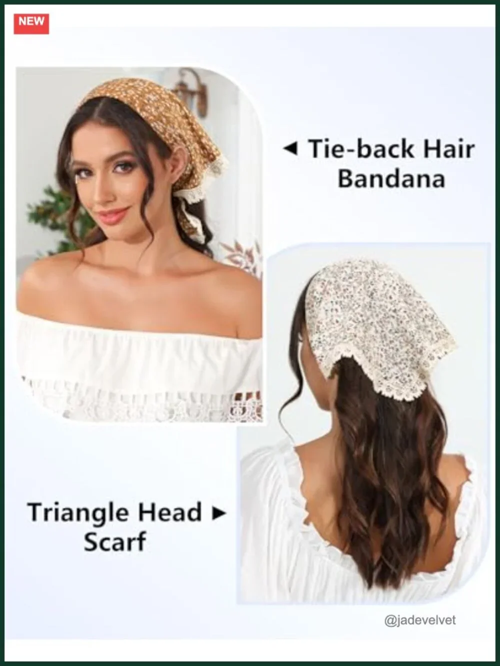 Set of 3 Tie-Back Triangle Head Scarves for Women with Floral Pattern, Soft